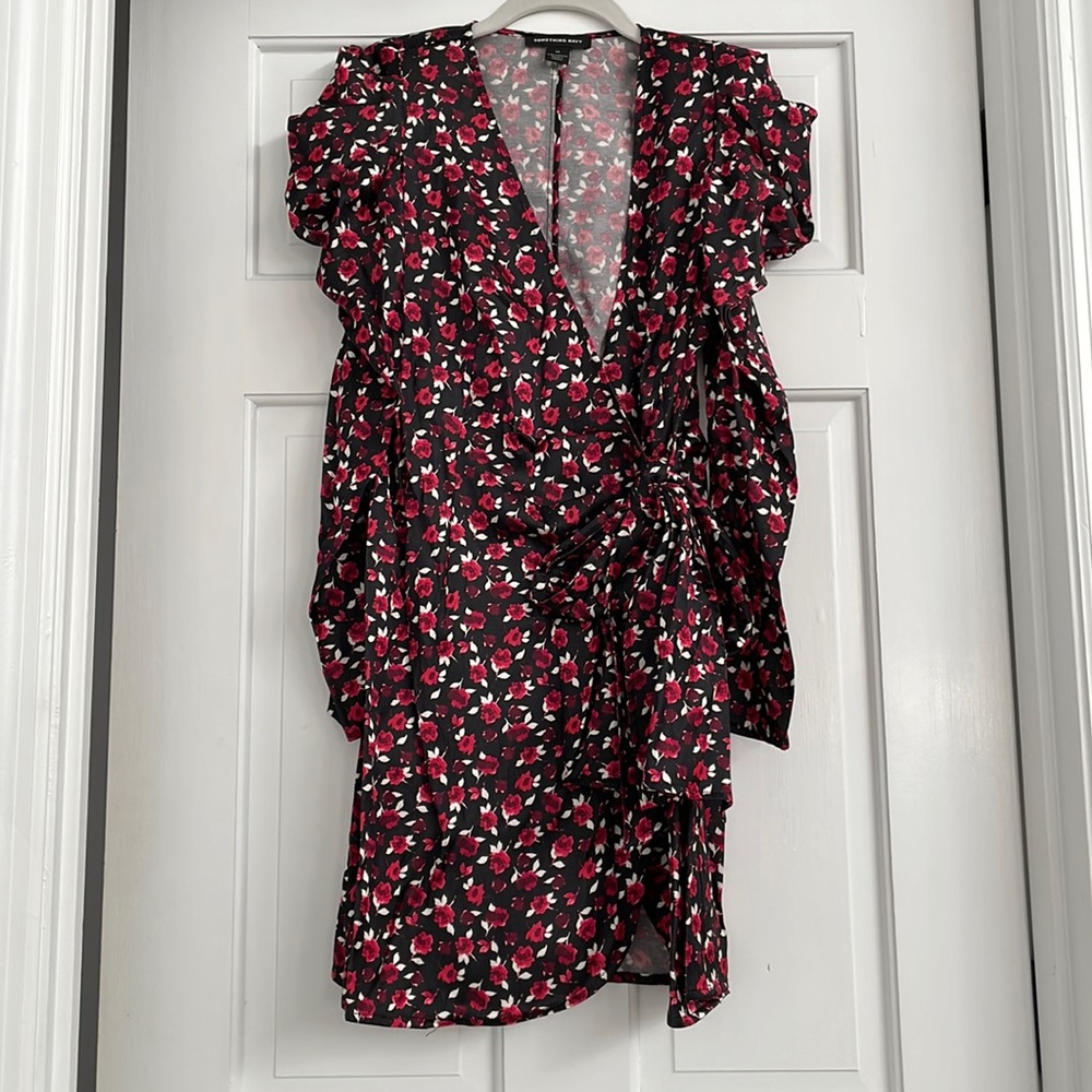 Something Navy Roses Wrap Dress
